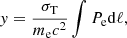 Mathematical equation: $$ \begin{aligned} { y} = \frac{\sigma _{\rm T}}{m_{\rm e} c^2} \int P_{\rm e} \mathrm{d} \ell , \end{aligned} $$