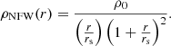 Mathematical equation: $$ \begin{aligned} \rho _{\rm NFW}(r) = \frac{\rho _0}{\left(\frac{r}{r_{\rm s}}\right) \left(1 + \frac{r}{r_{\rm s}}\right)^2}. \end{aligned} $$