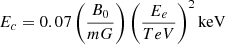 Mathematical equation: $ E_c = 0.07\left(\frac{B_0}{mG}\right)\left(\frac{E_e}{TeV}\right)^2 \mathrm{keV} $