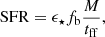Mathematical equation: $$ \begin{aligned} \mathrm{SFR} = \epsilon _\star f_{\rm b} \frac{M}{t_{\rm ff}}, \end{aligned} $$