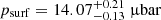 $ p_{\mathrm{surf}} = 14.07_{-0.13}^{+0.21} ~{\upmu}\mathrm{bar} $