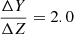 Mathematical equation: $ \frac{\Delta Y}{\Delta Z}=2.0 $