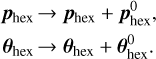 Mathematical equation: $\eqalign{ & {p_{{\rm{hex }}}} \to {p_{{\rm{hex }}}} + p_{{\rm{hex }}}^0, \cr & {\theta _{{\rm{hex }}}} \to {\theta _{{\rm{hex }}}} + \theta _{{\rm{hex }}}^0. \cr} $