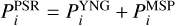 Mathematical equation: $P_i^{{\rm{PSR}}} = P_i^{{\rm{YNG}}} + P_i^{{\rm{MSP}}}$