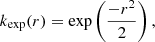 Mathematical equation: $$ \begin{aligned} k_{\mathrm{exp} }(r) = \exp \left( \frac{-r^2}{2}\right), \end{aligned} $$