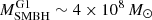 $ M^{\mathrm{G1}}_{\mathrm{SMBH}} \sim4 \times 10^{8}\,M_{\odot} $