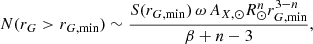 $$ \begin{aligned} N(r_G>r_{G,\min })\sim \frac{S(r_{G,\min }) \,\omega \,A_{X,\odot }R_\odot ^{n}r_{G,\min }^{3-n}}{\beta +n-3} ,\end{aligned} $$