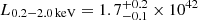Mathematical equation: $ L_{\mathrm{0.2-2.0\,keV}} = 1.7_{-0.1}^{+0.2} \times 10^{42} $
