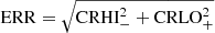 Mathematical equation: $ \mathrm{ERR}=\sqrt{\mathrm{CRHI}_{-}^2 + \mathrm{CRLO}_{+}^2} $