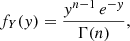 Mathematical equation: $$ \begin{aligned} f_Y({ y}) = \frac{{ y}^{n-1}\,e^{-{ y}}}{\Gamma (n)}, \end{aligned} $$