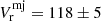 Mathematical equation: $ V_{\mathrm{r}}^{\mathrm{mj}}=118\pm 5 $