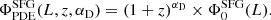 $$ \begin{aligned} \Phi ^\mathrm{SFG}_{\rm PDE}(L, z, \alpha _{\rm D}) = (1+z)^{\alpha _{\rm D}}\times \Phi _{0}^\mathrm{SFG}(L). \end{aligned} $$