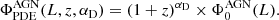 $$ \begin{aligned} \Phi ^\mathrm{AGN}_{\rm {PDE}}(L, z, \alpha _{\rm D}) = (1+z)^{\alpha _{\rm D}}\times \Phi _{0}^\mathrm{AGN}(L). \end{aligned} $$