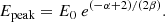 $$ \begin{aligned} E_{\rm peak} =E_0 \ e^{(-\alpha +2)/(2\beta )}. \end{aligned} $$