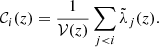 $$ \begin{aligned} \mathcal{C} _{i}(z)=\frac{1}{\mathcal{V} (z)}\sum _{j < i}\tilde{\lambda }_{j}(z). \end{aligned} $$