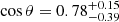 $ \cos \theta = 0.78^{+0.15}_{-0.39} $