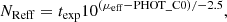 $$ \begin{aligned} N_{\mathrm{Reff} } = t_{\mathrm{exp} } 10^{(\mu _{\mathrm{eff} } - \mathrm {PHOT\_C0} )/-2.5}, \end{aligned} $$