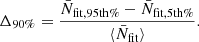 $$ \begin{aligned} \Delta _{90\%}=\frac{\bar{N}_{\rm fit,95th\% }-\bar{N}_{\rm fit,5th\% }}{\langle \bar{N}_{\mathrm{fit} }\rangle }. \end{aligned} $$