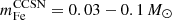 $ m^{\mathrm{CCSN}}_{\mathrm{Fe}}=0.03-0.1\,{M}_{\odot} $
