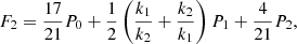 $$ \begin{aligned} F_2=\frac{17}{21}P_0 + \frac{1}{2}\left(\frac{k_1}{k_2}+\frac{k_2}{k_1}\right)P_1 + \frac{4}{21}P_2, \end{aligned} $$