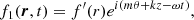 $$ \begin{aligned} f_1 (\boldsymbol{r},t) = f^{\prime }(r)e^{i(m\theta + k z-\omega t)}, \end{aligned} $$