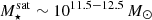 $ M_{\star}^{\mathrm{sat}}\sim 10^{11.5-12.5}\,M_\odot $
