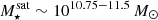 $ M_{\star}^{\mathrm{sat}}\sim 10^{10.75-11.5}\,M_\odot $