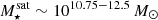 $ M_{\star}^{\mathrm{sat}}\sim 10^{10.75-12.5}\,M_\odot $