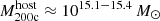 $ M_{\mathrm{200c}}^{\mathrm{host}}\approx 10^{15.1-15.4}\,M_\odot $