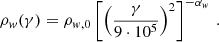 $$ \begin{aligned} \rho _{w} (\gamma ) = \rho _{w,0}\left[\left(\frac{\gamma }{9\cdot 10^5}\right)^2\right]^{-\alpha _w}\,. \end{aligned} $$