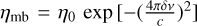 ${\eta _{{\rm{mb}}}} = {\eta _0}\exp \left[ { - {{\left( {{{4\pi \delta v} \over c}} \right)}^2}} \right]$