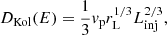 $$ \begin{aligned} D_{\rm Kol}(E)=\frac{1}{3} { v}_{\rm p} r_{\rm L}^{1/3} L_{\rm inj}^{2/3} , \end{aligned} $$