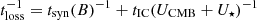 $ t_{\mathrm{loss}}^{-1} = t_{\mathrm{syn}}(B)^{-1} + t_{\mathrm{IC}}(U_{\mathrm{CMB}} + U_{\star})^{-1} $