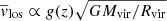 $ \overline{v}_{\mathrm{los}} \propto g(z) \sqrt{G M_{\mathrm{vir}}/R_{\mathrm{vir}}} $