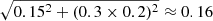 $ \sqrt{0.15^2+(0.3\times 0.2)^2}\approx 0.16 $