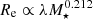 $ R_{\mathrm{e}} \propto \lambda M_{\star}^{0.212} $