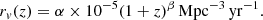 $$ \begin{aligned} r_v(z) = \alpha \times 10^{-5}(1+z)^{\beta }\,\mathrm{Mpc}^{-3}\,\mathrm{yr}^{-1}. \end{aligned} $$