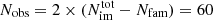 $ N_{\mathrm{obs}} = 2 \times (N_{\mathrm{im}}^{\mathrm{tot}} - N_{\mathrm{fam}}) = 60 $