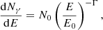 $$ \begin{aligned} \dfrac{\mathrm{d}N_{{\gamma }}}{\mathrm{d}E} = N_0\left(\dfrac{E}{E_0}\right)^{-\Gamma }, \end{aligned} $$