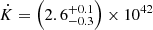 $ {\dot{K}} = \left(2.6^{+0.1}_{-0.3}\right) \times 10^{42} $