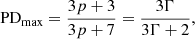 $$ \begin{aligned} \mathrm{PD}_{\rm max}=\frac{3p+3}{3p+7}=\frac{3\Gamma }{3\Gamma +2}, \end{aligned} $$