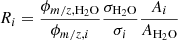 $$ \begin{aligned} R_{i}=\frac{\phi _{m/z,\mathrm{H_2O}}}{\phi _{m/z,i}}\frac{\sigma _{\rm H_2O}}{\sigma _{i}}\frac{A_{i}}{A_{\rm H_2O}} \end{aligned} $$