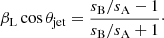$$ \begin{aligned} \beta _{\rm L}\cos \theta _{\rm jet} = \frac{s_{\rm B}/s_{\rm A}-1}{s_{\rm B}/s_{\rm A}+1}\cdot \end{aligned} $$