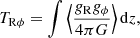 $$ \begin{aligned} T_{\rm R\phi } = \int \left\langle \frac{g_{\rm R}g_\phi }{4\pi G} \right\rangle \mathrm{d}z, \end{aligned} $$