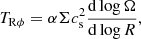 $$ \begin{aligned} T_{\rm R\phi } = \alpha \Sigma c_{\rm s}^2 \frac{\mathrm{d}\log \Omega }{\mathrm{d}\log R}, \end{aligned} $$