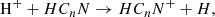 $$ \begin{aligned} \mathrm H^+ + HC_{\textit{n}}N \rightarrow HC_{\textit{n}}N^+ + H, \end{aligned} $$
