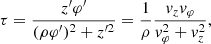 $$ \begin{aligned} \tau = \frac{z^\prime \varphi^\prime }{(\rho \varphi^\prime )^2+z^{\prime 2}} = \frac{1}{\rho } \frac{v_zv_\varphi }{v_\varphi ^2+v_z^2}, \end{aligned} $$