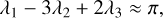 ${\lambda _1} - 3{\lambda _2} + 2{\lambda _3} \approx \pi, $