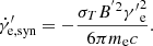 $$ \begin{aligned} {\dot{\gamma }}^\prime _{\rm {e, syn}}=-\frac{\sigma _{T} B^{^{\prime }2} {\gamma ^{\prime }}_{\rm e}^{2}}{6 \pi m_{\rm e} c}. \end{aligned} $$
