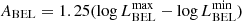 $ A_{\mathrm{BEL}}=1.25(\log L_{\mathrm{BEL}}^{\mathrm{max}}-\log L_{\mathrm{BEL}}^{\mathrm{min}}) $